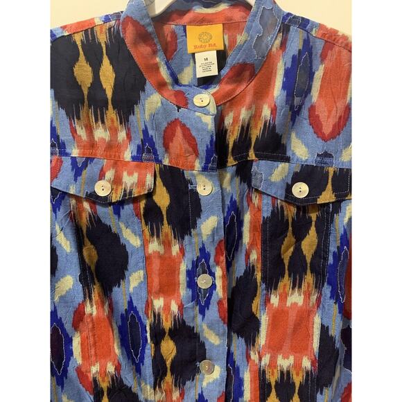 Ruby Rd Jacket 14‎ Multicolor Button Front Stretch Pockets 3/4 Sleeves Geo Print - Picture 3 of 10